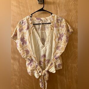 Free People Arielle Printed Linen Blend Top